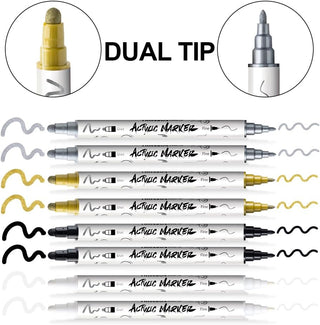 TRANSON 2 Gold, 2 Silver, 2 Black and 2 White Paint Markers Bold and Fine Dual-tip Acrylic Paint Marker Set