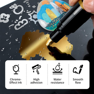 TRANSON 4pcs Liquid Chrome Markers with 2 Gold Paint Pens and 2 Silver Paint Pens Include Medium and Fine Tips
