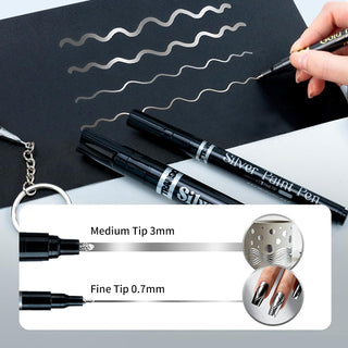 TRANSON 2pcs Liquid Chrome Markers with Silver Paint Pens Medium and Fine Tips with Mirror Effect