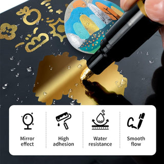 TRANSON 2pcs Liquid Chrome Markers with Gold Paint Pens Medium and Fine Tips with Mirror Effect