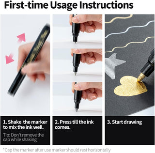 TRANSON 4pcs Liquid Chrome Markers with 2 Gold Paint Pens and 2 Silver Paint Pens Include Medium and Fine Tips