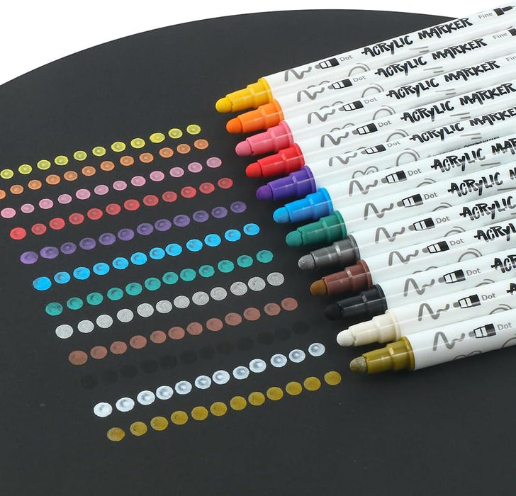 TRANSON 12 Color Dual-tip Acrylic Paint Pen Set for Canvas Rock Wood Leather Ceramic DIY Painting
