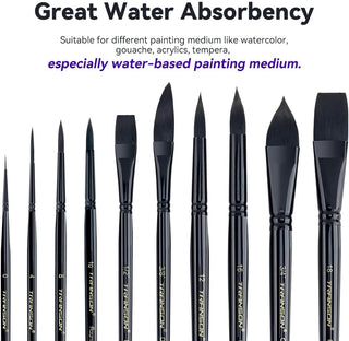 Transon 10pcs Natural Watercolor Paint Brush Set