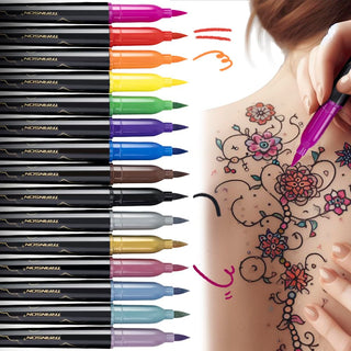 Transon Temporary tattoo Body Marker for Face Painting Body Painting 15colors Brush Tip Including Stencil Stickers