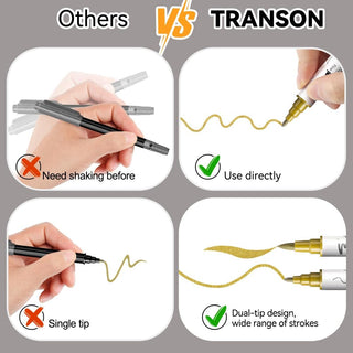 TRANSON 2 Gold, 2 Silver, 2 Black and 2 White Paint Markers Brush and Fine Dual-tip Acrylic Paint Marker Set