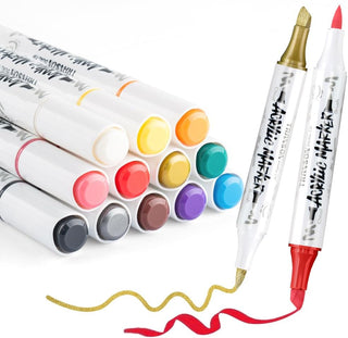 TRANSON 12 Colors Chisel and Brush Dual-tip Acrylic Paint Marker
