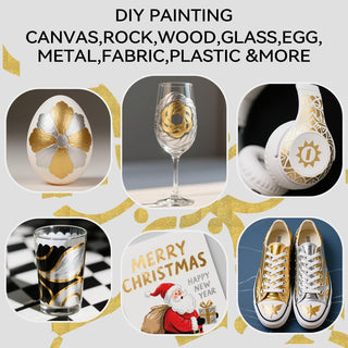 TRANSON 3 Gold, 3 Silver, 1 Black and 1 White Paint Markers Brush and Bold Dual-tip Acrylic Paint Marker Set