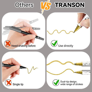 TRANSON 2 Gold, 2 Silver, 2 Black and 2 White Paint Markers Bold and Fine Dual-tip Acrylic Paint Marker Set