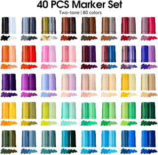 TRANSON 80 Colors Acrylic Paint Marker Set, 40 Pieces of Dual-tip Acrylic Paint Pens with Brush Tips Versatile