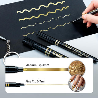 TRANSON 2pcs Liquid Chrome Markers with Gold Paint Pens Medium and Fine Tips with Mirror Effect
