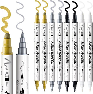 TRANSON 2 Gold, 2 Silver, 2 Black and 2 White Paint Markers Bold and Fine Dual-tip Acrylic Paint Marker Set