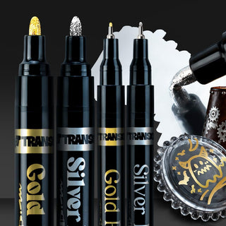 TRANSON 4pcs Liquid Chrome Markers with 2 Gold Paint Pens and 2 Silver Paint Pens Include Medium and Fine Tips
