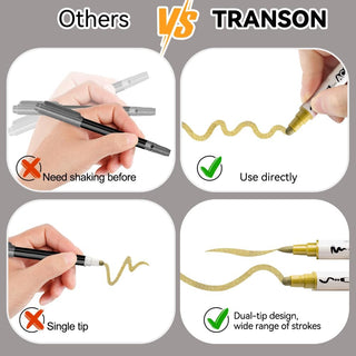 TRANSON 2 Gold, 2 Silver, 2 Black and 2 White Paint Markers Brush and Bold Dual-tip Acrylic Paint Marker Set