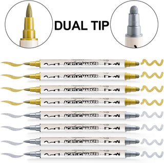 TRANSON 4 Silver and 4 Gold Paint Markers Brush and Bold Dual-tip Acrylic Paint Marker Set