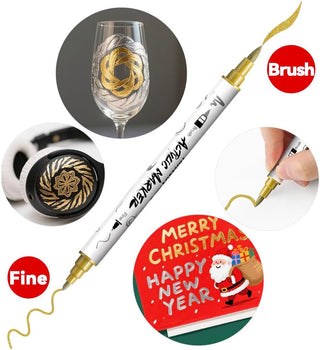 TRANSON 2 Gold, 2 Silver, 2 Black and 2 White Paint Markers Brush and Fine Dual-tip Acrylic Paint Marker Set
