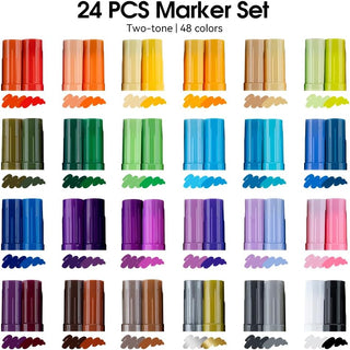 TRANSON 48 Colors Acrylic Paint Marker Set, 24 Pieces of Dual-tip Acrylic Paint Pens with Brush Tips
