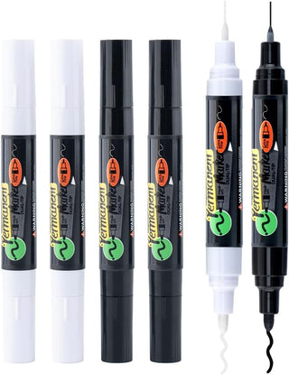 TRANSON 2 Black and 2 White Dual-tip Permanent Paint Markers Oil Based Waterproof