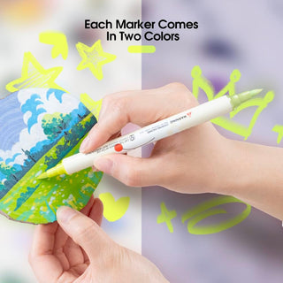 TRANSON 48 Colors Acrylic Paint Marker Set, 24 Pieces of Dual-tip Acrylic Paint Pens with Brush Tips