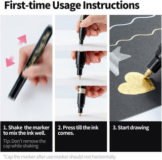 TRANSON 2pcs Liquid Chrome Markers with Gold Paint Pens Medium and Fine Tips with Mirror Effect