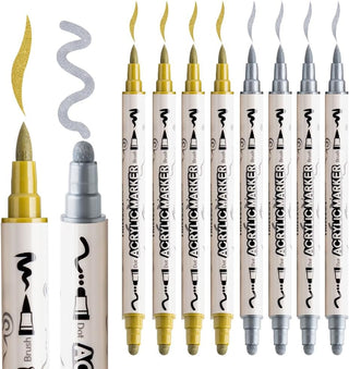 TRANSON 4 Silver and 4 Gold Paint Markers Brush and Bold Dual-tip Acrylic Paint Marker Set