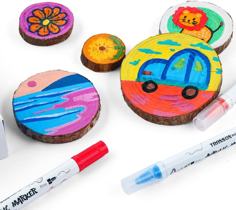 TRANSON 24 Color Dual-tip Acrylic Paint Pen Set for Canvas Rock Wood Leather Ceramic DIY Painting