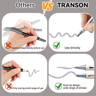 TRANSON 3 Gold, 3 Silver, 1 Black and 1 White Paint Markers Brush and Bold Dual-tip Acrylic Paint Marker Set