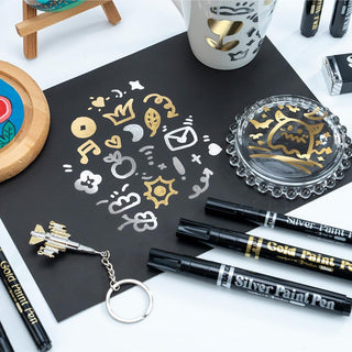 TRANSON 4pcs Liquid Chrome Markers with 2 Gold Paint Pens and 2 Silver Paint Pens Include Medium and Fine Tips