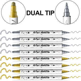 TRANSON 4 Silver and 4 Gold Paint Markers Bold and Fine Dual-tip Acrylic Paint Marker Set