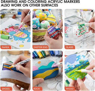 TRANSON 48 Colors Acrylic Paint Marker Set, 24 Pieces of Dual-tip Acrylic Paint Pens with Brush Tips