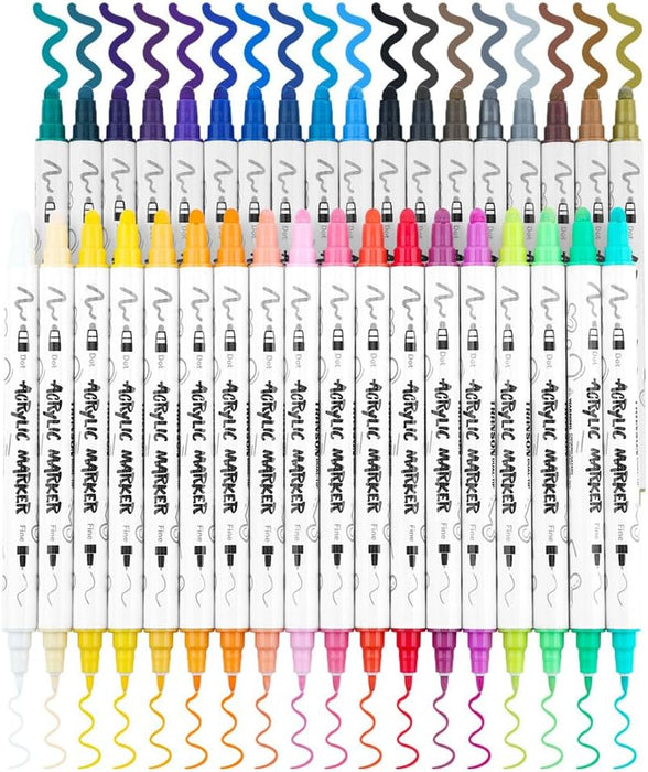 TRANSON 36 Color Dual-tip Acrylic Paint Pen Set for Canvas Rock Wood Leather Ceramic DIY Painting