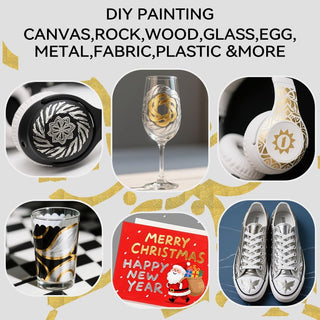 TRANSON 2 Gold, 2 Silver, 2 Black and 2 White Paint Markers Bold and Fine Dual-tip Acrylic Paint Marker Set