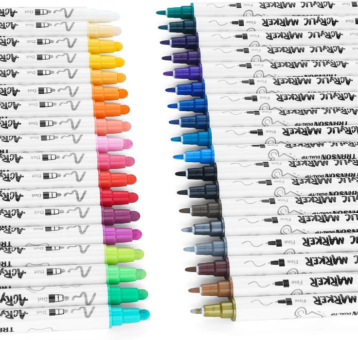 TRANSON 36 Color Dual-tip Acrylic Paint Pen Set for Canvas Rock Wood Leather Ceramic DIY Painting