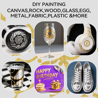 TRANSON 2 Gold, 2 Silver, 2 Black and 2 White Paint Markers Brush and Fine Dual-tip Acrylic Paint Marker Set