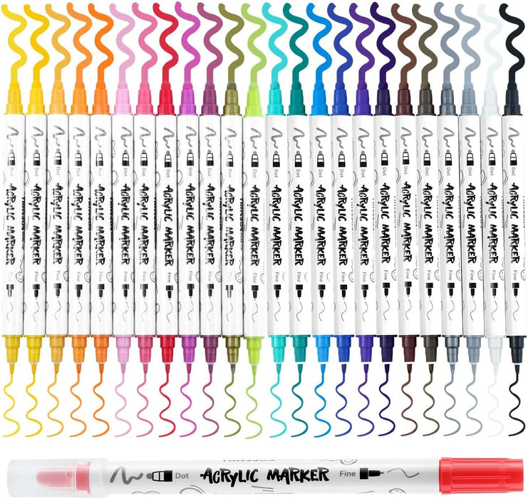 TRANSON 24 Color Dual-tip Acrylic Paint Pen Set for Canvas Rock Wood Leather Ceramic DIY Painting