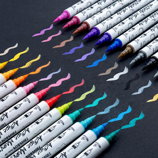 TRANSON 24 Colors Acrylic Paint Marker Pen Set Fine and Brush Dual-tip