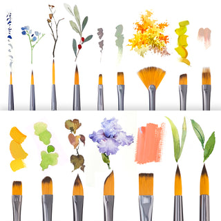 Transon 16 pcs Artist Paint Brush Set Versatile for Acrylic Painting Watercolor Painting Gouache Painting Black Color