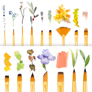 Transon 16 pcs Artist Paint Brush Set Versatile for Acrylic Painting Watercolor Painting Gouache Painting Brown Color