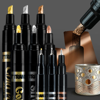 TRANSON 9pcs Liquid Chrome Markers with 3 Gold, 3 Silver and 3 Copper Paint Pens Include Fine, Medium and Broad Tips with Mirror Effect for Drawing, DIY, Touch-ups, Models and Craft Art Projects