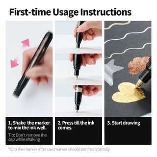 TRANSON 9pcs Liquid Chrome Markers with 3 Gold, 3 Silver and 3 Copper Paint Pens Include Fine, Medium and Broad Tips with Mirror Effect for Drawing, DIY, Touch-ups, Models and Craft Art Projects