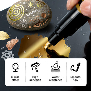 TRANSON 9pcs Liquid Chrome Markers with 3 Gold, 3 Silver and 3 Copper Paint Pens Include Fine, Medium and Broad Tips with Mirror Effect for Drawing, DIY, Touch-ups, Models and Craft Art Projects