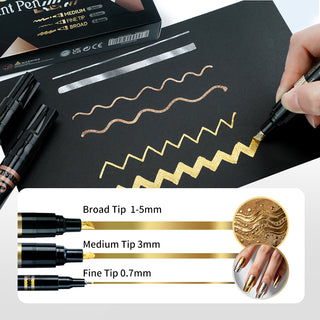 TRANSON 9pcs Liquid Chrome Markers with 3 Gold, 3 Silver and 3 Copper Paint Pens Include Fine, Medium and Broad Tips with Mirror Effect for Drawing, DIY, Touch-ups, Models and Craft Art Projects