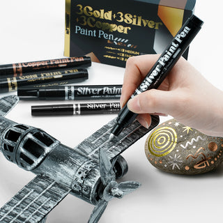 TRANSON 9pcs Liquid Chrome Markers with 3 Gold, 3 Silver and 3 Copper Paint Pens Include Fine, Medium and Broad Tips with Mirror Effect for Drawing, DIY, Touch-ups, Models and Craft Art Projects