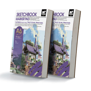 TRANSON 2 Pack A6 Mini Sketchbook Marker Pad, 80lb/120gsm Heavyweight Art Paper, No Bleed Through, 100 Sheets/200 Pages 4.13"x5.83" for Drawing & Sketching