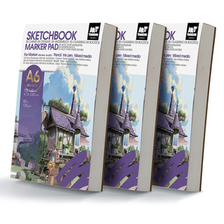 TRANSON 3 Pack A6 Mini Sketchbook Marker Pad, 80lb/120gsm Heavyweight Art Paper, No Bleed Through, 100 Sheets/200 Pages 4.13"x5.83" for Drawing & Sketching