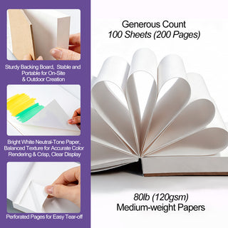 TRANSON 3 Pack A6 Mini Sketchbook Marker Pad, 80lb/120gsm Heavyweight Art Paper, No Bleed Through, 100 Sheets/200 Pages 4.13"x5.83" for Drawing & Sketching