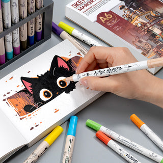 TRANSON 2 Pack A6 Mini Sketchbook Marker Pad, 110lb/160gsm Heavyweight Art Paper, No Bleed Through, 100 Sheets/200 Pages 4.13"x5.83" for Drawing & Sketching