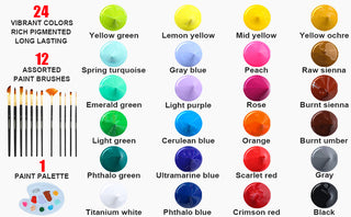 24 Color Piant Acrylic Paint Set 24-color with 12 Paint Brushes and Palette – Transon
