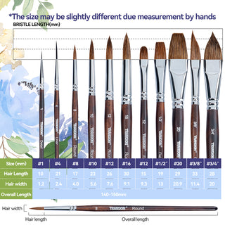 Transon 11pcs Sable Watercolor Brushes Professional Brush Set