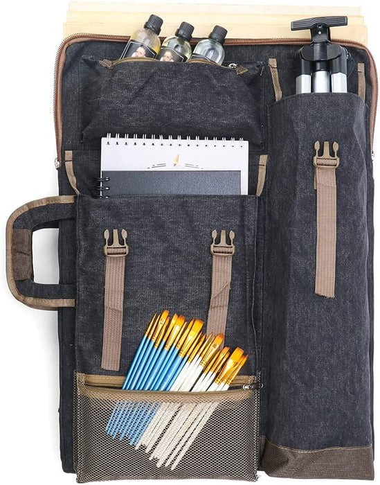 TRANSON Art Portfolio Case Artist Backpack Canvas Bag Large 26” x 19.5”Black Color