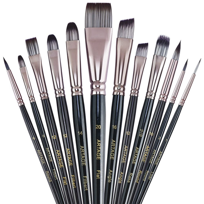 Transon Art Painting Brush Assorted Set of 12 for Acrylic Watercolor Gouache Hobby Painting